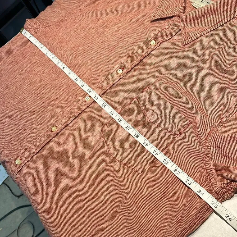 J. Crew Men’s Button Front Shirt Sz XL Linen Cotton Blend Red Stripe Long Sleeve